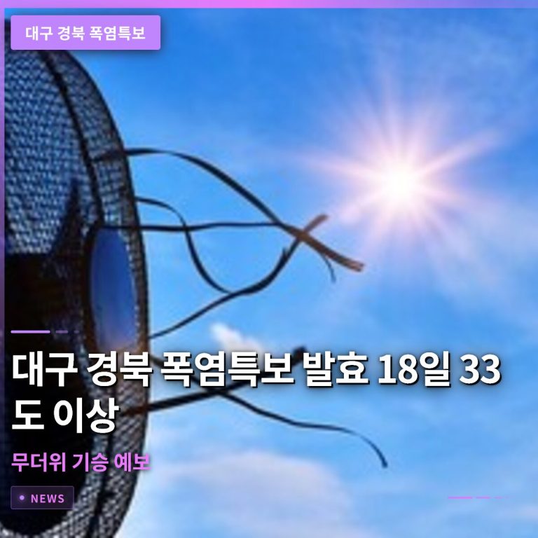 대구 경북 폭염특보 발효…18일 오전 11시부터 33도 이상 무더위