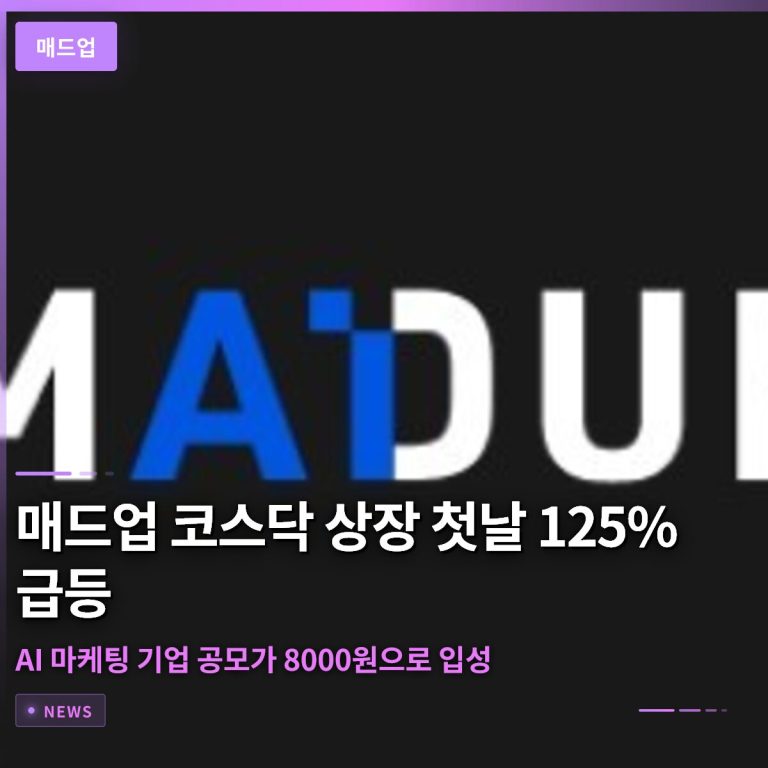 매드업 코스닥 상장 첫날 125% 급등…AI 마케팅 기업 공모가 8000원으로 입성