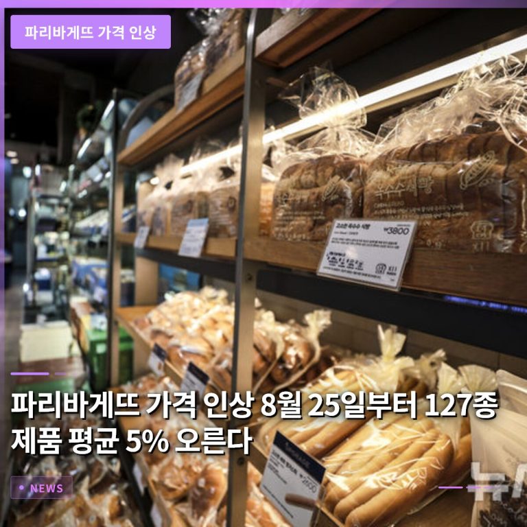 파리바게뜨 가격 인상 8월 25일부터 127종 제품 평균 5% 오른다