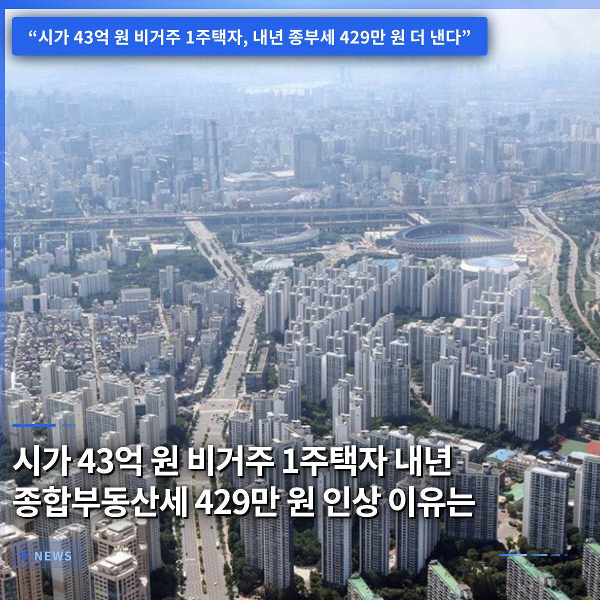 시가 43억 원 비거주 1주택자 내년 종합부동산세 429만 원 인상 이유는