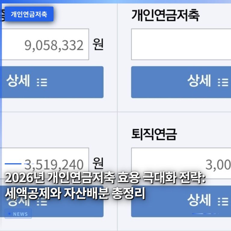 2026년 개인연금저축 효용 극대화 전략: 세액공제와 자산배분 총정리