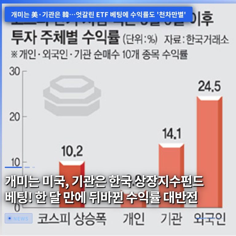 개미는 미국, 기관은 한국 상장지수펀드 베팅! 한 달 만에 뒤바뀐 수익률 대반전