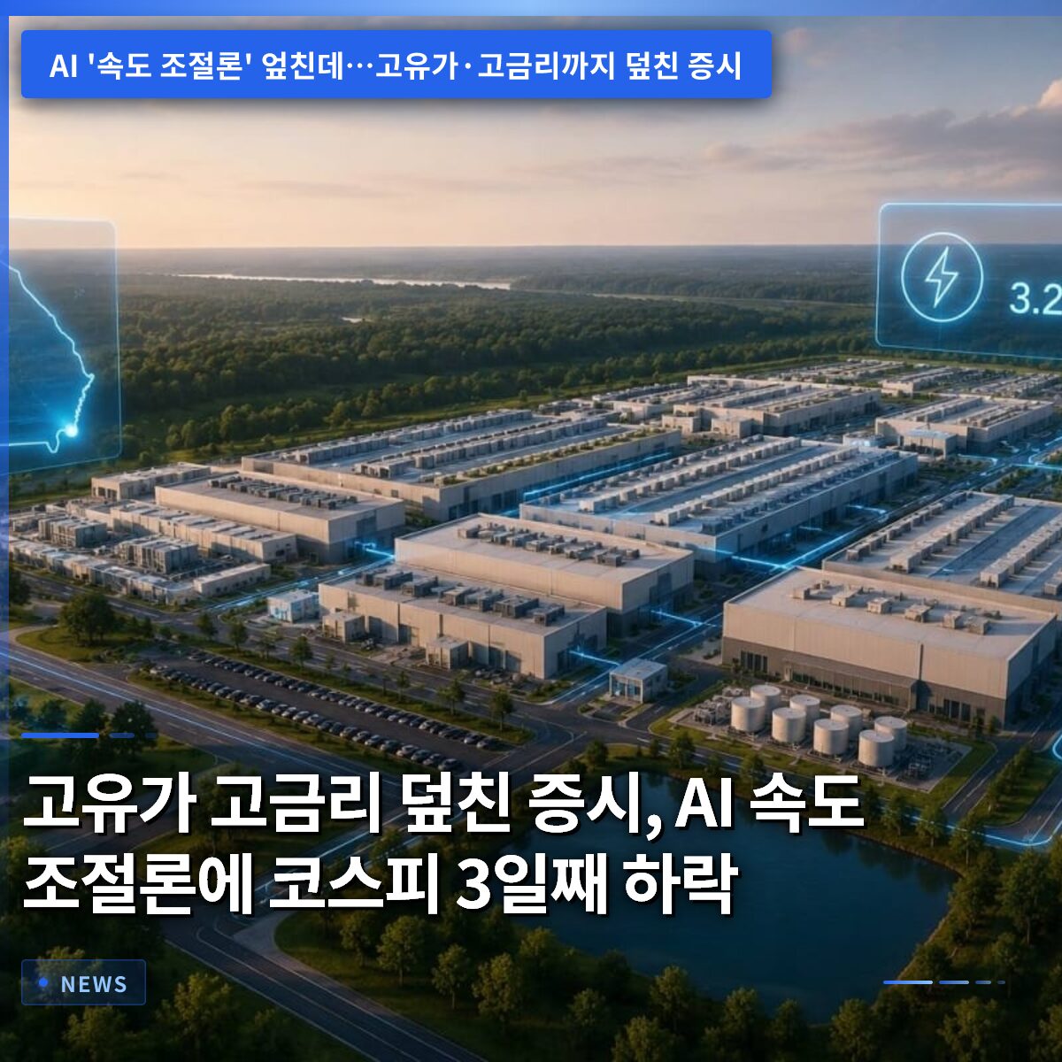 고유가 고금리 덮친 증시, AI 속도 조절론에 코스피 3일째 하락