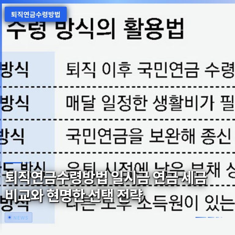 퇴직연금수령방법 일시금 연금 세금 비교와 현명한 선택 전략