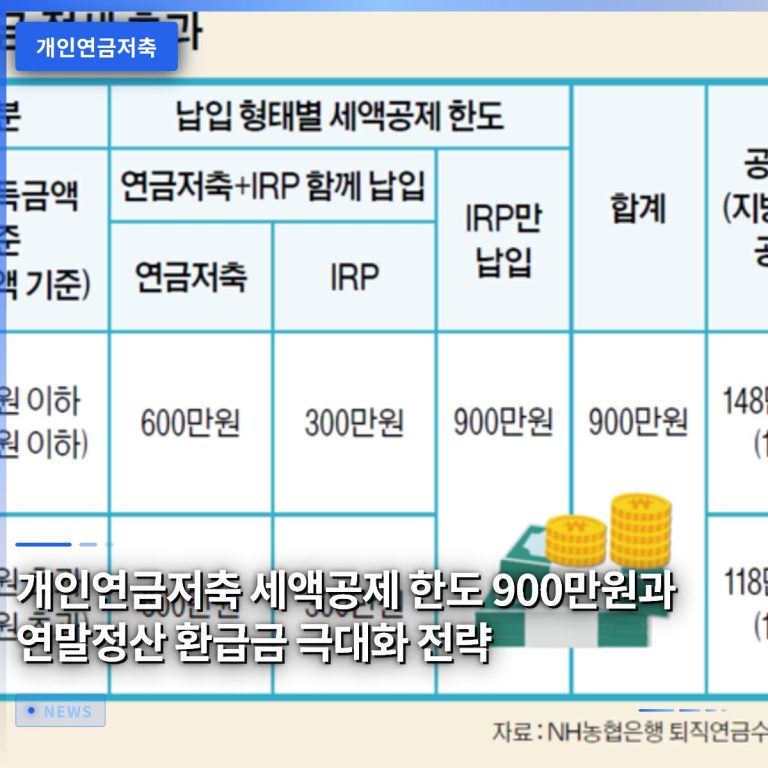 개인연금저축 세액공제 한도 900만원과 연말정산 환급금 극대화 전략