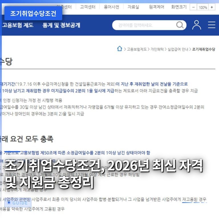조기취업수당조건, 2026년 최신 자격 및 지원금 총정리