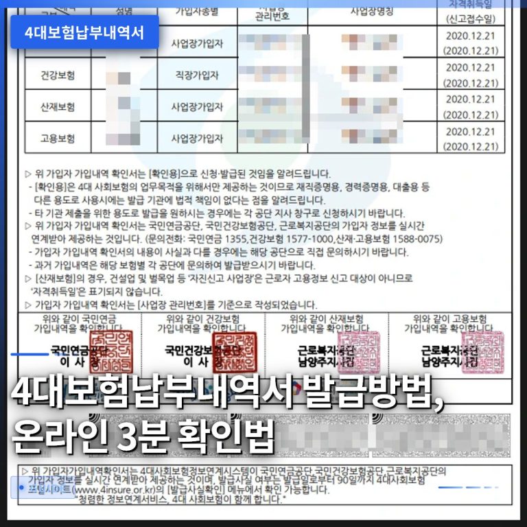 4대보험납부내역서 발급방법, 온라인 3분 확인법