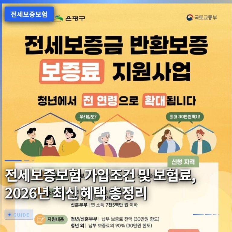 전세보증보험 가입조건 및 보험료, 2026년 최신 혜택 총정리