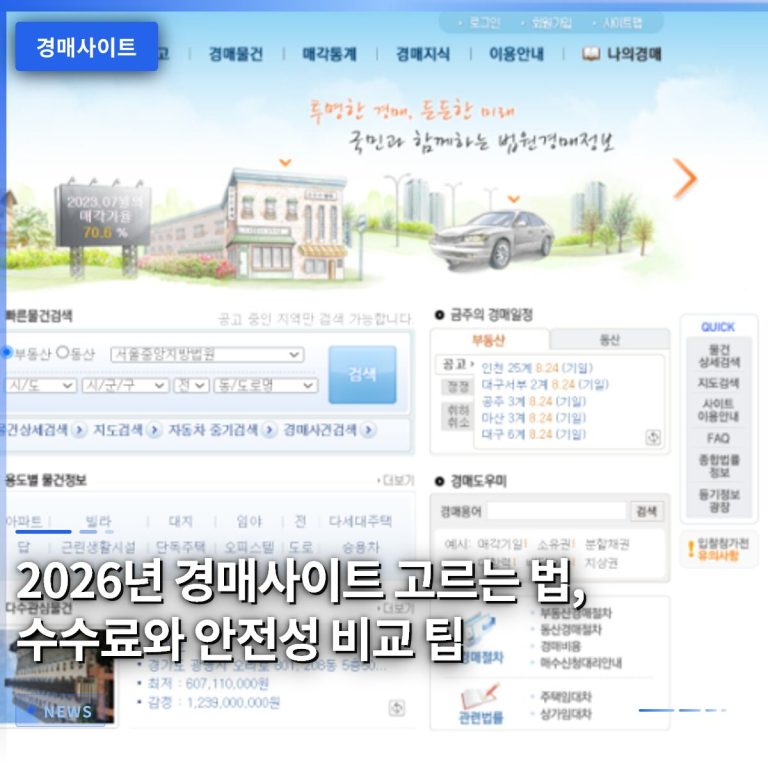 2026년 경매사이트 고르는 법, 수수료와 안전성 비교 팁