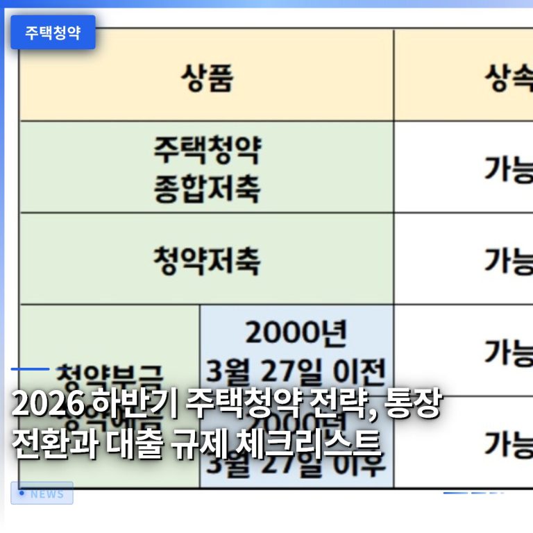 2026 하반기 주택청약 전략, 통장 전환과 대출 규제 체크리스트